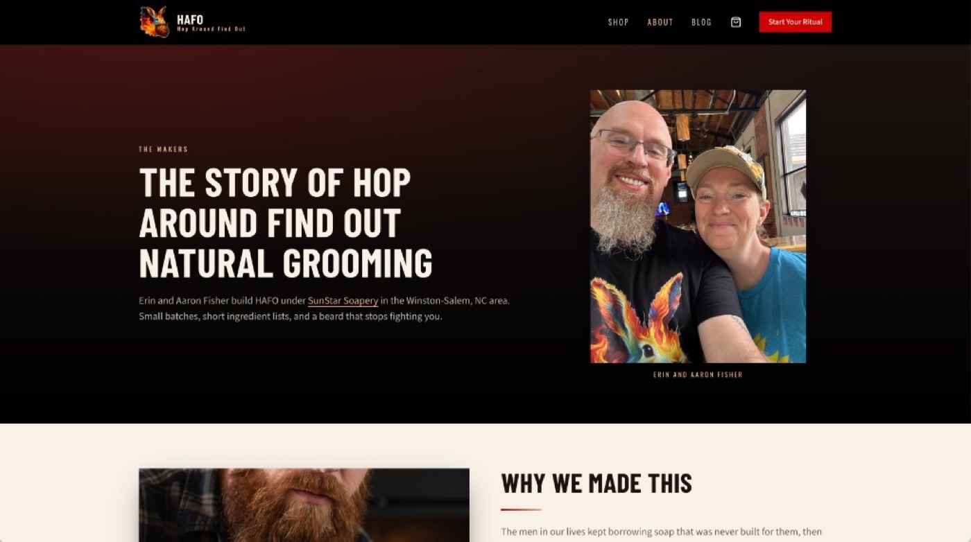 HAFO homepage built with Erin Fisher during the Visibility Sprint